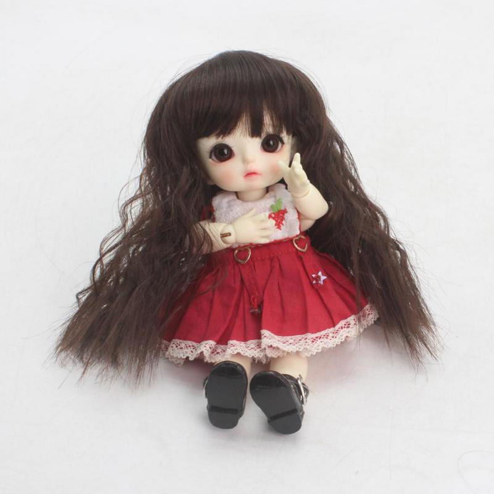 Wigs Only 5-6inch 13-15CM BJD Doll Wigs 1/8 Dark Brown Synthetic Mohair  Curly Hair with Bangs for Dollfie Hairstyle Making 